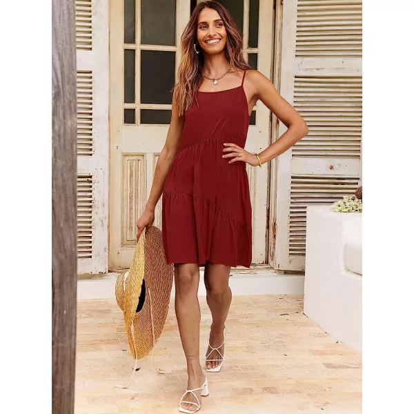 imageANRABESS Womens Summer Casual Dress Adjustable Spaghetti Strap Beach Cover Up Tank Mini DressesDark Red