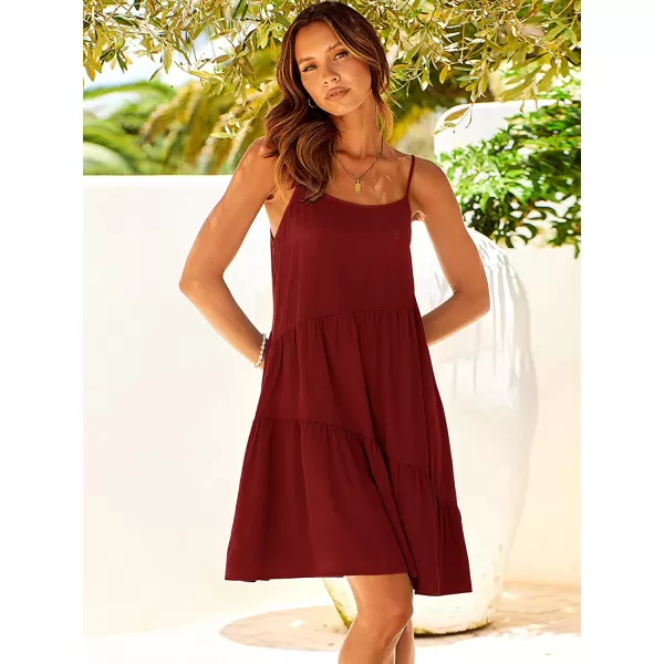 imageANRABESS Womens Summer Casual Dress Adjustable Spaghetti Strap Beach Cover Up Tank Mini DressesDark Red