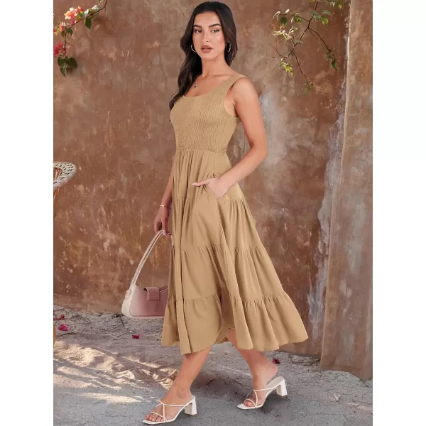 imageANRABESS Womens Summer Casual Dresses Boho Sleeveless Smocked Ruffle Tiered Swing A Line Midi Beach Dress with PocketsApricot