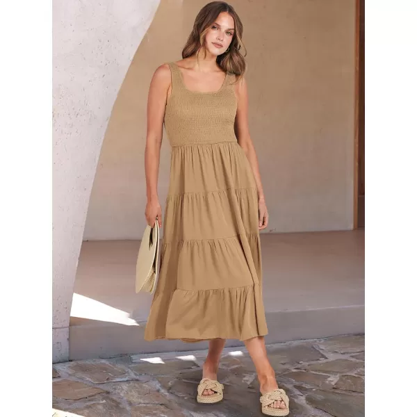 imageANRABESS Womens Summer Casual Dresses Boho Sleeveless Smocked Ruffle Tiered Swing A Line Midi Beach Dress with PocketsApricot
