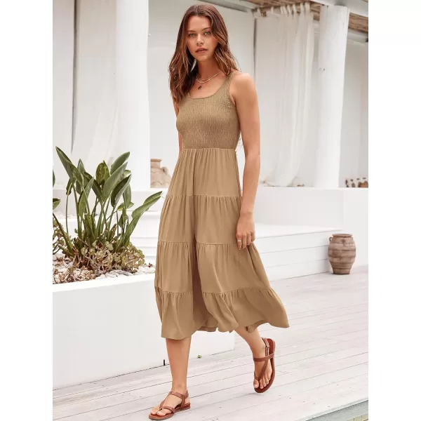 imageANRABESS Womens Summer Casual Dresses Boho Sleeveless Smocked Ruffle Tiered Swing A Line Midi Beach Dress with PocketsApricot