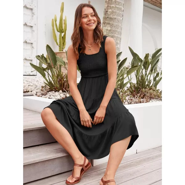 imageANRABESS Womens Summer Casual Dresses Boho Sleeveless Smocked Ruffle Tiered Swing A Line Midi Beach Dress with PocketsBlack