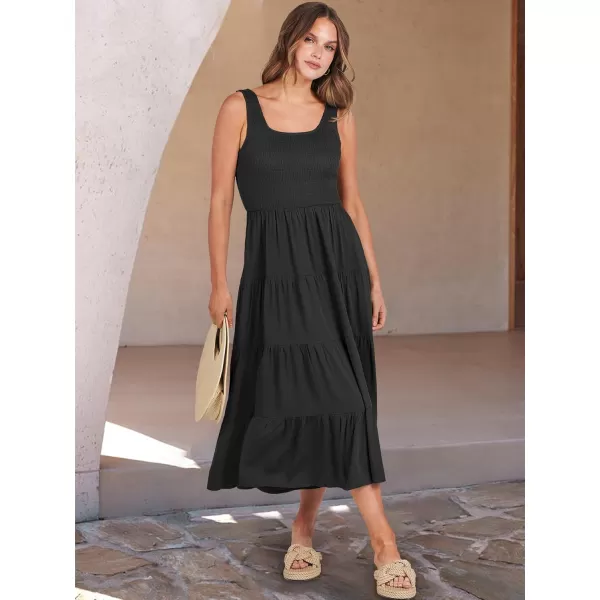 imageANRABESS Womens Summer Casual Dresses Boho Sleeveless Smocked Ruffle Tiered Swing A Line Midi Beach Dress with PocketsBlack