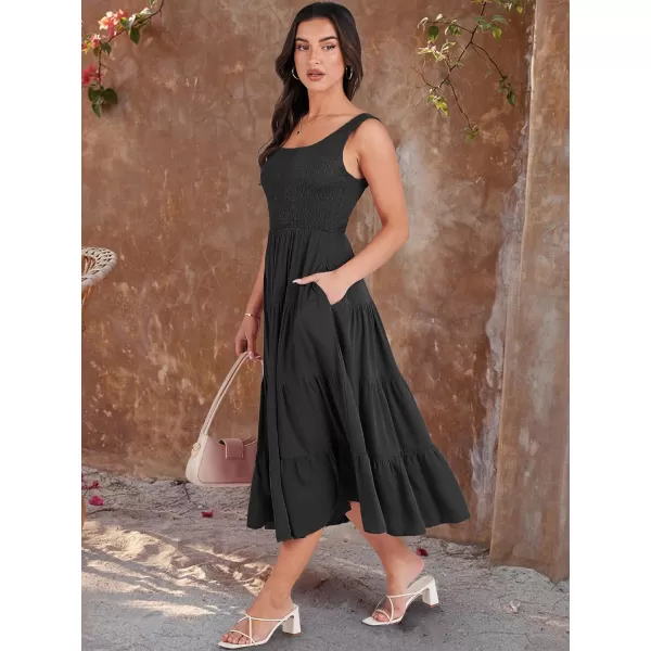 imageANRABESS Womens Summer Casual Dresses Boho Sleeveless Smocked Ruffle Tiered Swing A Line Midi Beach Dress with PocketsBlack