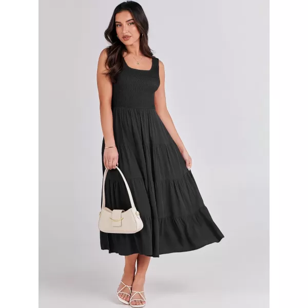 imageANRABESS Womens Summer Casual Dresses Boho Sleeveless Smocked Ruffle Tiered Swing A Line Midi Beach Dress with PocketsBlack