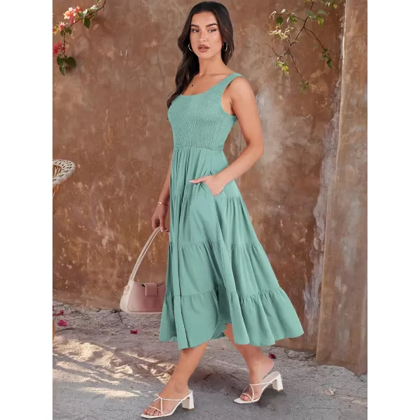 imageANRABESS Womens Summer Casual Dresses Boho Sleeveless Smocked Ruffle Tiered Swing A Line Midi Beach Dress with PocketsBlue Green