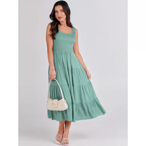 imageANRABESS Womens Summer Casual Dresses Boho Sleeveless Smocked Ruffle Tiered Swing A Line Midi Beach Dress with PocketsBlue Green