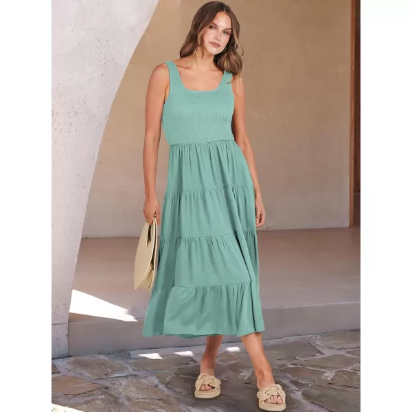 imageANRABESS Womens Summer Casual Dresses Boho Sleeveless Smocked Ruffle Tiered Swing A Line Midi Beach Dress with PocketsBlue Green