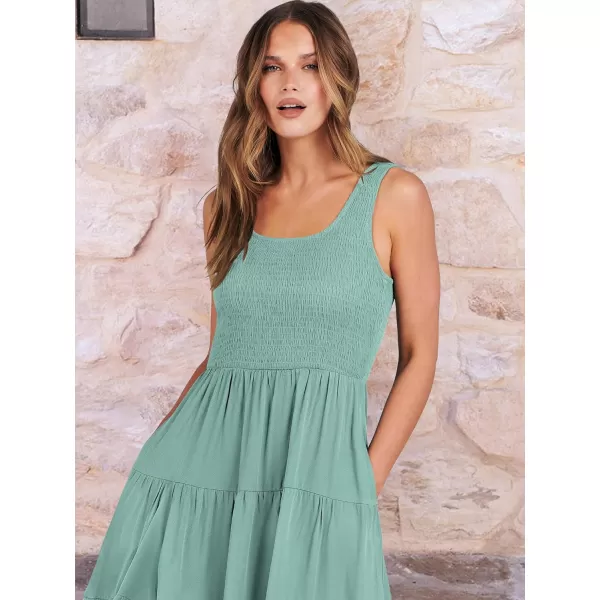 imageANRABESS Womens Summer Casual Dresses Boho Sleeveless Smocked Ruffle Tiered Swing A Line Midi Beach Dress with PocketsBlue Green
