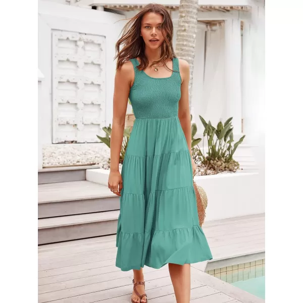 imageANRABESS Womens Summer Casual Dresses Boho Sleeveless Smocked Ruffle Tiered Swing A Line Midi Beach Dress with PocketsBlue Green