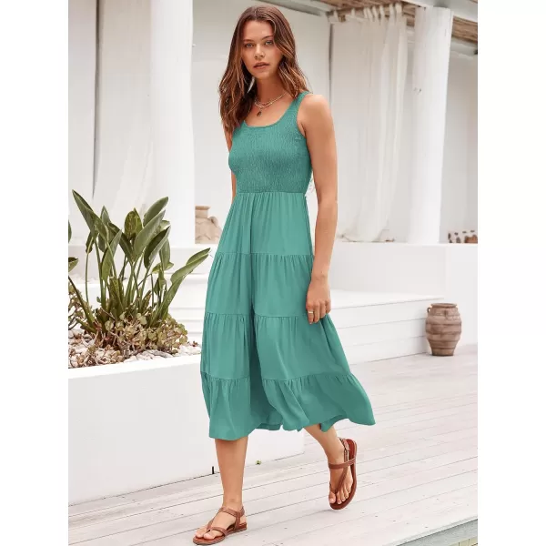 imageANRABESS Womens Summer Casual Dresses Boho Sleeveless Smocked Ruffle Tiered Swing A Line Midi Beach Dress with PocketsBlue Green