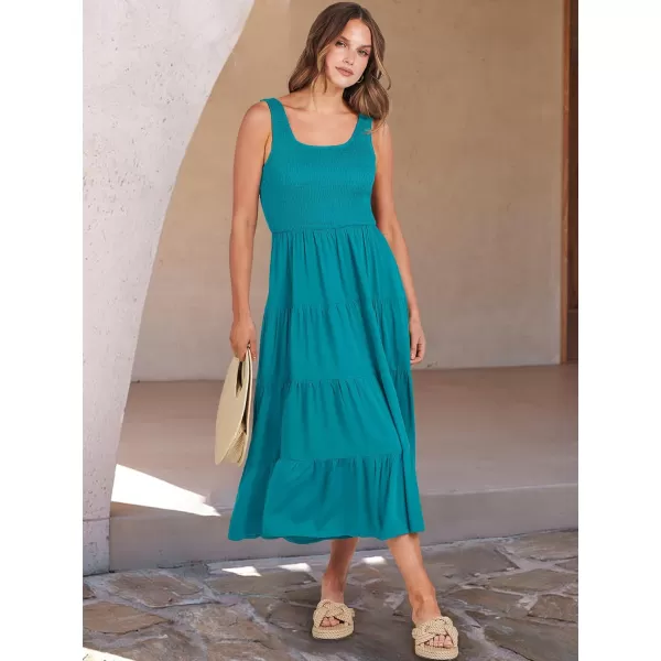 imageANRABESS Womens Summer Casual Dresses Boho Sleeveless Smocked Ruffle Tiered Swing A Line Midi Beach Dress with PocketsCyan Blue