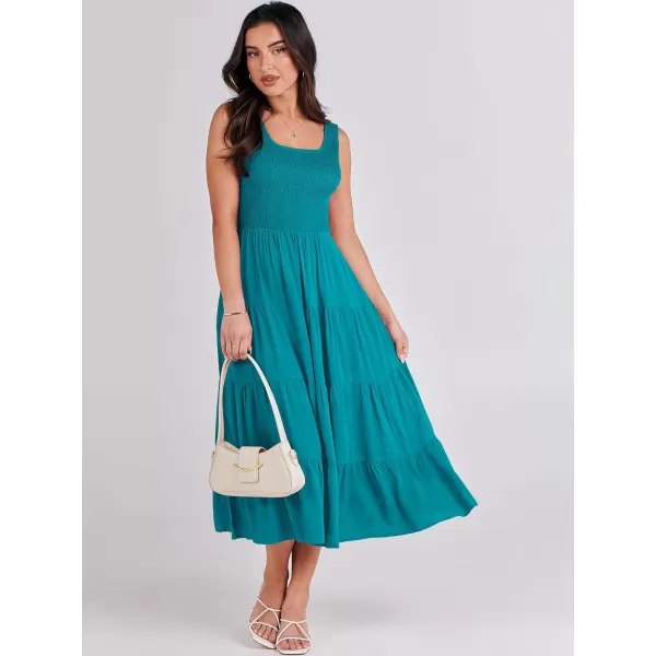 imageANRABESS Womens Summer Casual Dresses Boho Sleeveless Smocked Ruffle Tiered Swing A Line Midi Beach Dress with PocketsCyan Blue