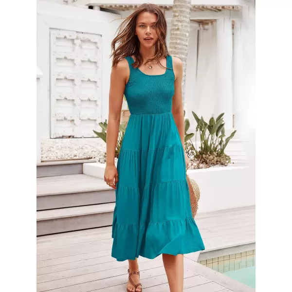 imageANRABESS Womens Summer Casual Dresses Boho Sleeveless Smocked Ruffle Tiered Swing A Line Midi Beach Dress with PocketsCyan Blue
