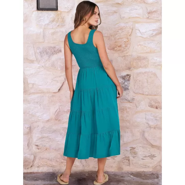 imageANRABESS Womens Summer Casual Dresses Boho Sleeveless Smocked Ruffle Tiered Swing A Line Midi Beach Dress with PocketsCyan Blue