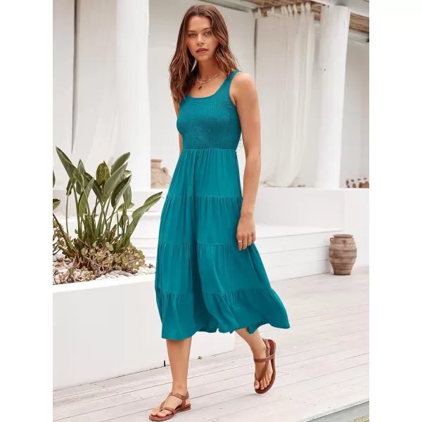 imageANRABESS Womens Summer Casual Dresses Boho Sleeveless Smocked Ruffle Tiered Swing A Line Midi Beach Dress with PocketsCyan Blue