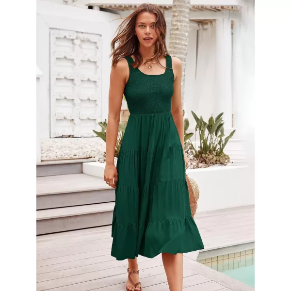 imageANRABESS Womens Summer Casual Dresses Boho Sleeveless Smocked Ruffle Tiered Swing A Line Midi Beach Dress with PocketsDark Green