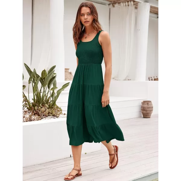 imageANRABESS Womens Summer Casual Dresses Boho Sleeveless Smocked Ruffle Tiered Swing A Line Midi Beach Dress with PocketsDark Green