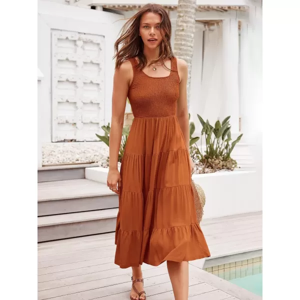 imageANRABESS Womens Summer Casual Dresses Boho Sleeveless Smocked Ruffle Tiered Swing A Line Midi Beach Dress with PocketsDark Yellow
