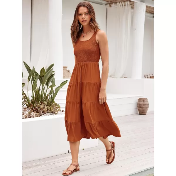 imageANRABESS Womens Summer Casual Dresses Boho Sleeveless Smocked Ruffle Tiered Swing A Line Midi Beach Dress with PocketsDark Yellow