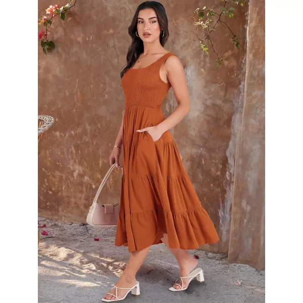 imageANRABESS Womens Summer Casual Dresses Boho Sleeveless Smocked Ruffle Tiered Swing A Line Midi Beach Dress with PocketsDark Yellow