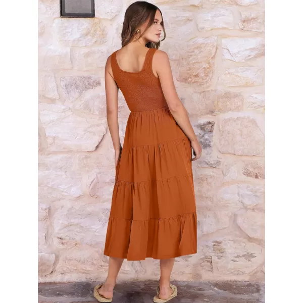 imageANRABESS Womens Summer Casual Dresses Boho Sleeveless Smocked Ruffle Tiered Swing A Line Midi Beach Dress with PocketsDark Yellow