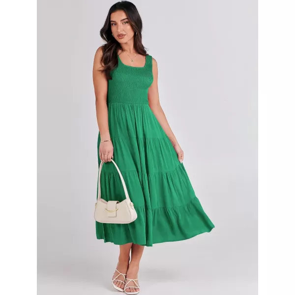 imageANRABESS Womens Summer Casual Dresses Boho Sleeveless Smocked Ruffle Tiered Swing A Line Midi Beach Dress with PocketsGreen
