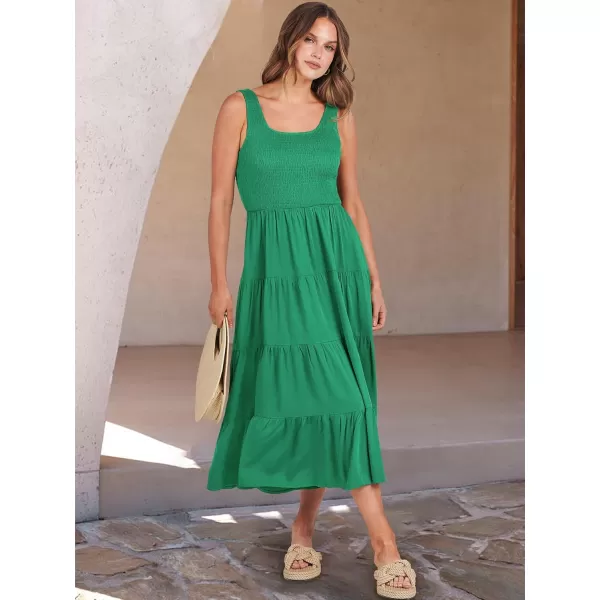 imageANRABESS Womens Summer Casual Dresses Boho Sleeveless Smocked Ruffle Tiered Swing A Line Midi Beach Dress with PocketsGreen