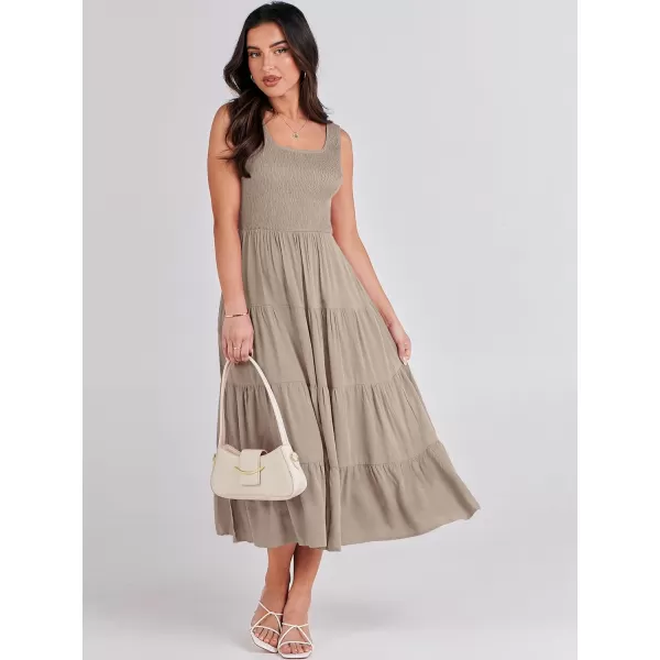 imageANRABESS Womens Summer Casual Dresses Boho Sleeveless Smocked Ruffle Tiered Swing A Line Midi Beach Dress with PocketsLight Gray