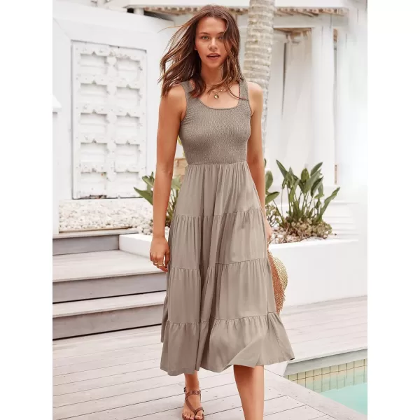 imageANRABESS Womens Summer Casual Dresses Boho Sleeveless Smocked Ruffle Tiered Swing A Line Midi Beach Dress with PocketsLight Gray