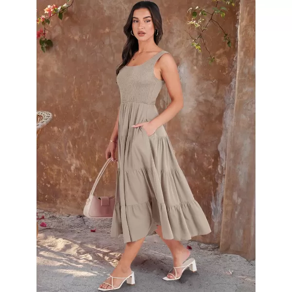 imageANRABESS Womens Summer Casual Dresses Boho Sleeveless Smocked Ruffle Tiered Swing A Line Midi Beach Dress with PocketsLight Gray