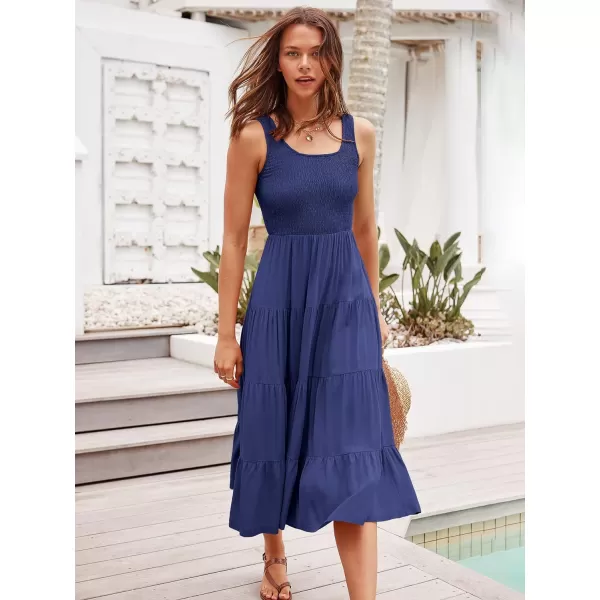 imageANRABESS Womens Summer Casual Dresses Boho Sleeveless Smocked Ruffle Tiered Swing A Line Midi Beach Dress with PocketsNavy Blue