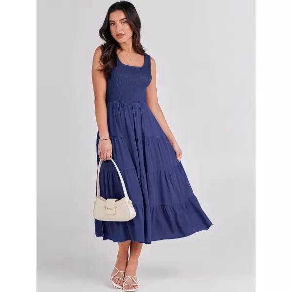 imageANRABESS Womens Summer Casual Dresses Boho Sleeveless Smocked Ruffle Tiered Swing A Line Midi Beach Dress with PocketsNavy Blue