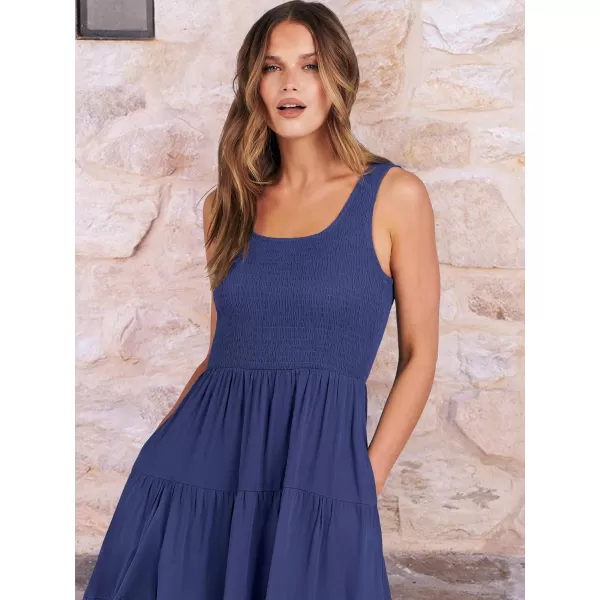 imageANRABESS Womens Summer Casual Dresses Boho Sleeveless Smocked Ruffle Tiered Swing A Line Midi Beach Dress with PocketsNavy Blue