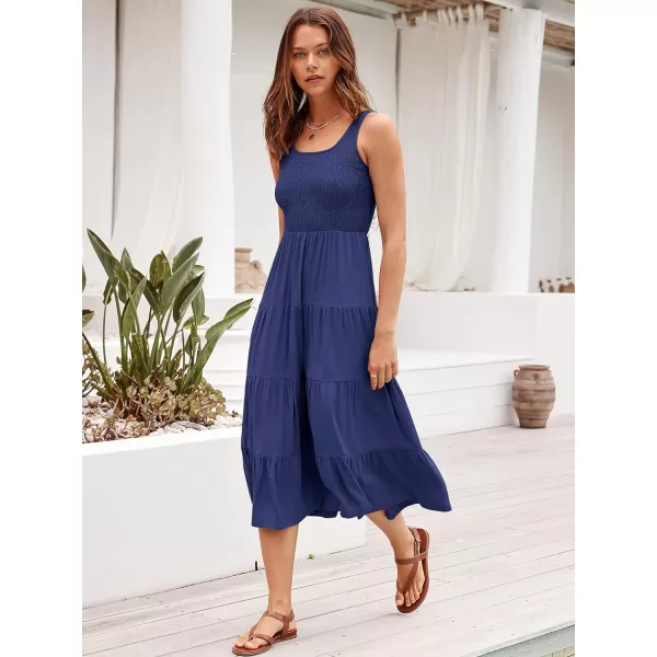 imageANRABESS Womens Summer Casual Dresses Boho Sleeveless Smocked Ruffle Tiered Swing A Line Midi Beach Dress with PocketsNavy Blue