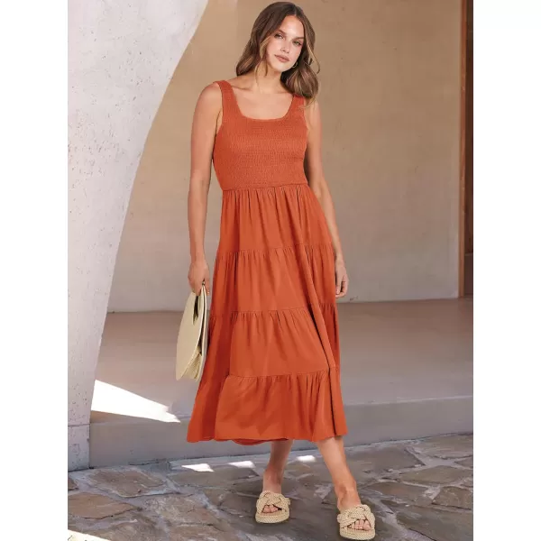 imageANRABESS Womens Summer Casual Dresses Boho Sleeveless Smocked Ruffle Tiered Swing A Line Midi Beach Dress with PocketsOrange