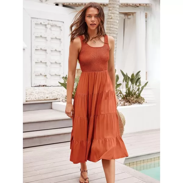 imageANRABESS Womens Summer Casual Dresses Boho Sleeveless Smocked Ruffle Tiered Swing A Line Midi Beach Dress with PocketsOrange