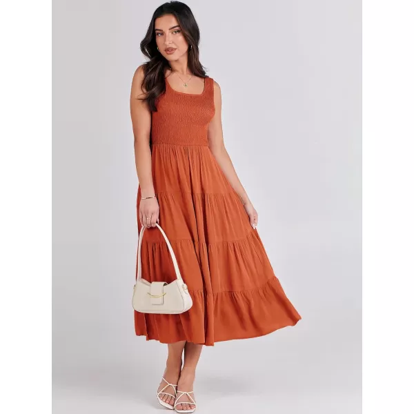 imageANRABESS Womens Summer Casual Dresses Boho Sleeveless Smocked Ruffle Tiered Swing A Line Midi Beach Dress with PocketsOrange