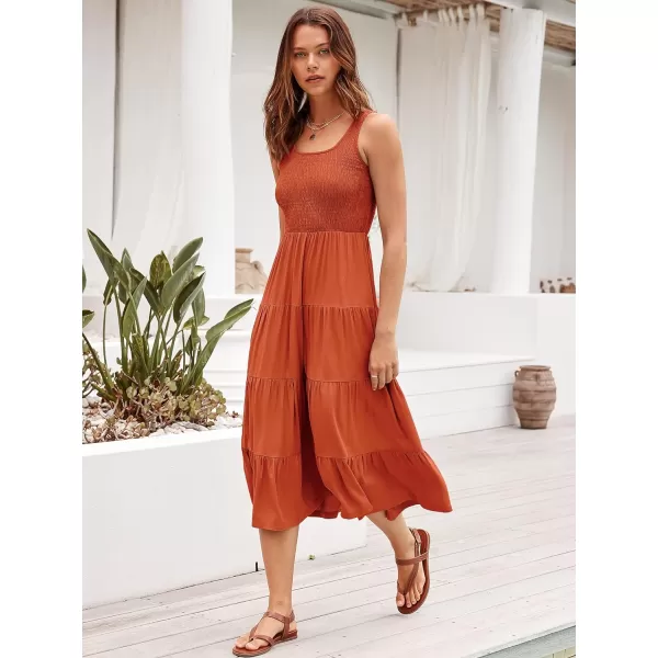 imageANRABESS Womens Summer Casual Dresses Boho Sleeveless Smocked Ruffle Tiered Swing A Line Midi Beach Dress with PocketsOrange