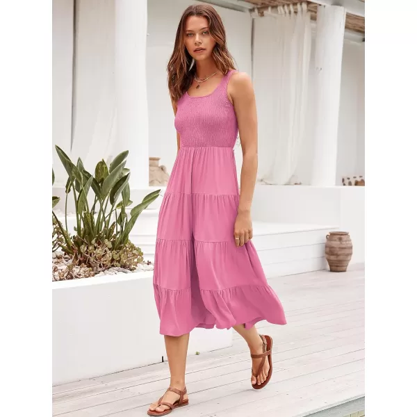 imageANRABESS Womens Summer Casual Dresses Boho Sleeveless Smocked Ruffle Tiered Swing A Line Midi Beach Dress with PocketsPink