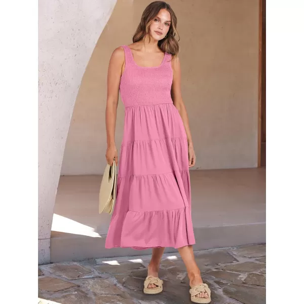 imageANRABESS Womens Summer Casual Dresses Boho Sleeveless Smocked Ruffle Tiered Swing A Line Midi Beach Dress with PocketsPink