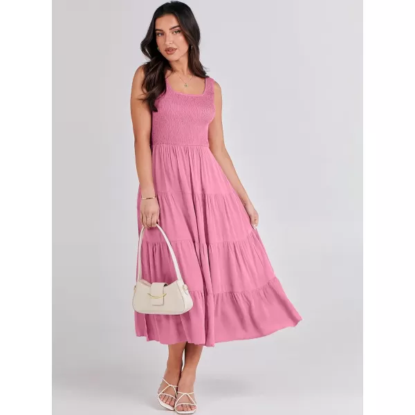 imageANRABESS Womens Summer Casual Dresses Boho Sleeveless Smocked Ruffle Tiered Swing A Line Midi Beach Dress with PocketsPink