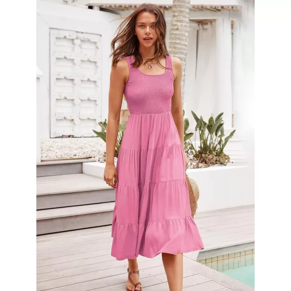 imageANRABESS Womens Summer Casual Dresses Boho Sleeveless Smocked Ruffle Tiered Swing A Line Midi Beach Dress with PocketsPink