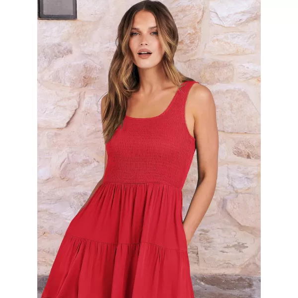 imageANRABESS Womens Summer Casual Dresses Boho Sleeveless Smocked Ruffle Tiered Swing A Line Midi Beach Dress with PocketsRed