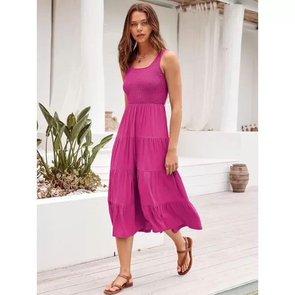 imageANRABESS Womens Summer Casual Dresses Boho Sleeveless Smocked Ruffle Tiered Swing A Line Midi Beach Dress with PocketsRose