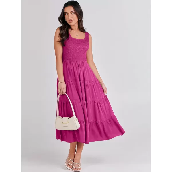 imageANRABESS Womens Summer Casual Dresses Boho Sleeveless Smocked Ruffle Tiered Swing A Line Midi Beach Dress with PocketsRose