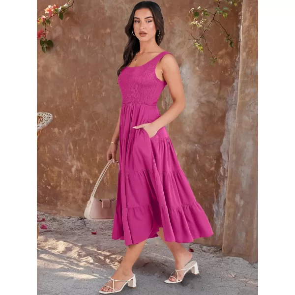 imageANRABESS Womens Summer Casual Dresses Boho Sleeveless Smocked Ruffle Tiered Swing A Line Midi Beach Dress with PocketsRose