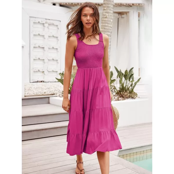 imageANRABESS Womens Summer Casual Dresses Boho Sleeveless Smocked Ruffle Tiered Swing A Line Midi Beach Dress with PocketsRose