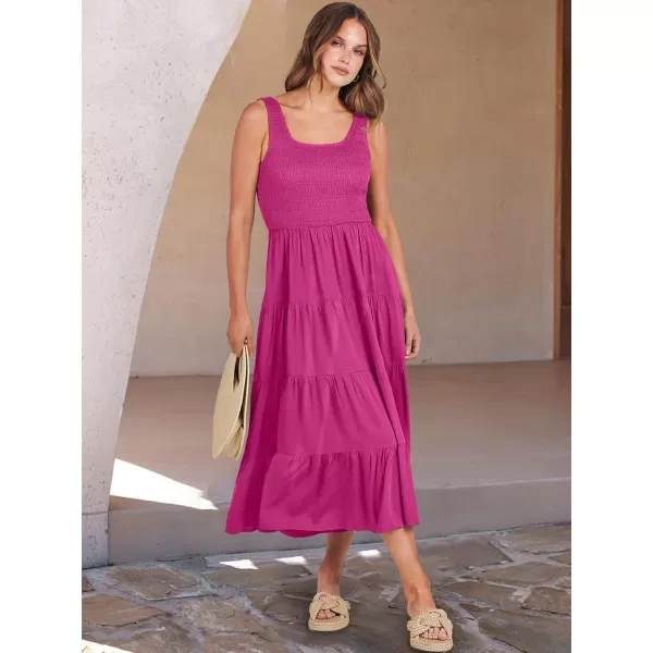 imageANRABESS Womens Summer Casual Dresses Boho Sleeveless Smocked Ruffle Tiered Swing A Line Midi Beach Dress with PocketsRose