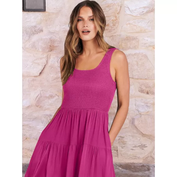 imageANRABESS Womens Summer Casual Dresses Boho Sleeveless Smocked Ruffle Tiered Swing A Line Midi Beach Dress with PocketsRose